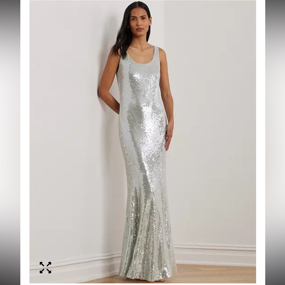 Lauren Ralph Lauren Sequined Sleeveless Column Gown Aqua Pearl